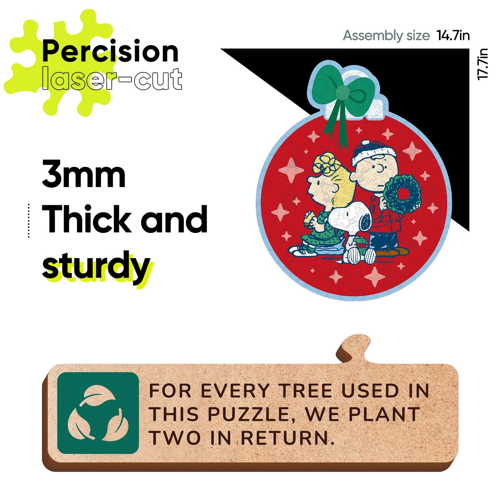 Snoopy Christmas Ornament Wooden Puzzle